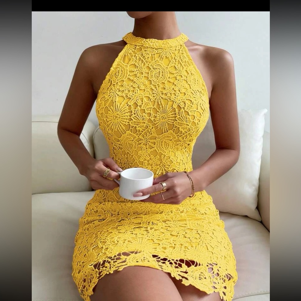 Lace halter neck dress